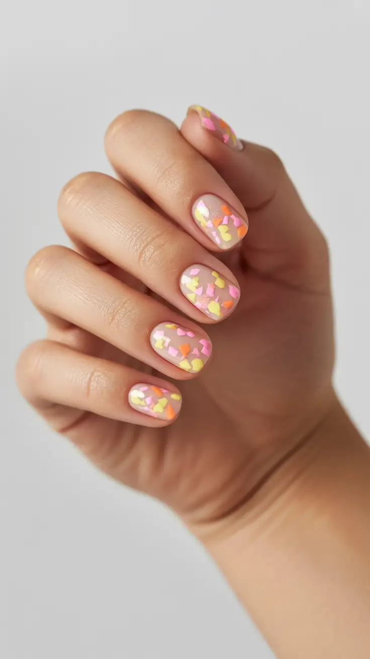 summer short acrylic nails ideas 2025+Confetti Party Pastels