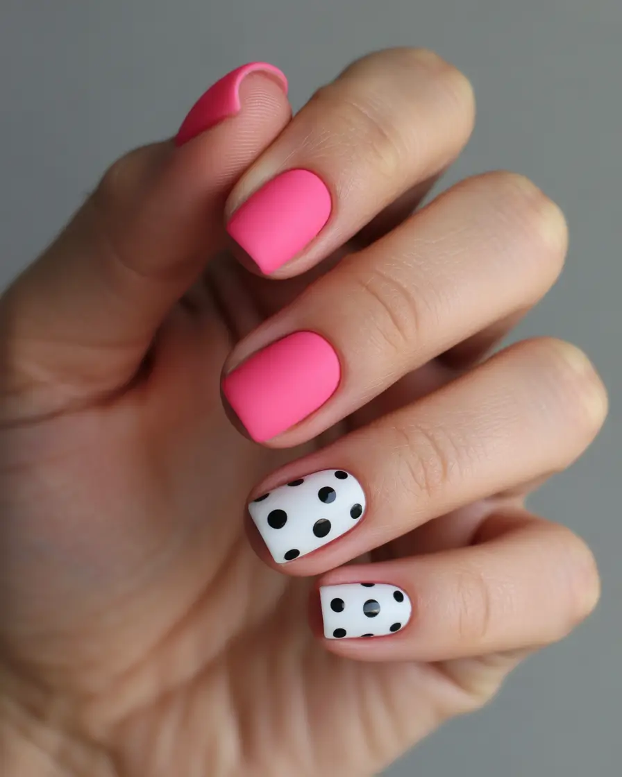 summer short acrylic nails ideas 2025+Pink Pop & Dots Remix