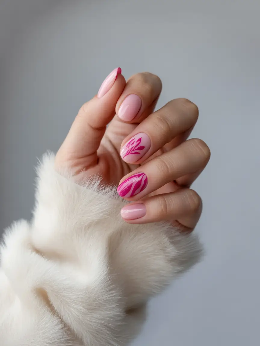 summer short acrylic nails ideas 2025+Pink Petal Vibes with a Twist