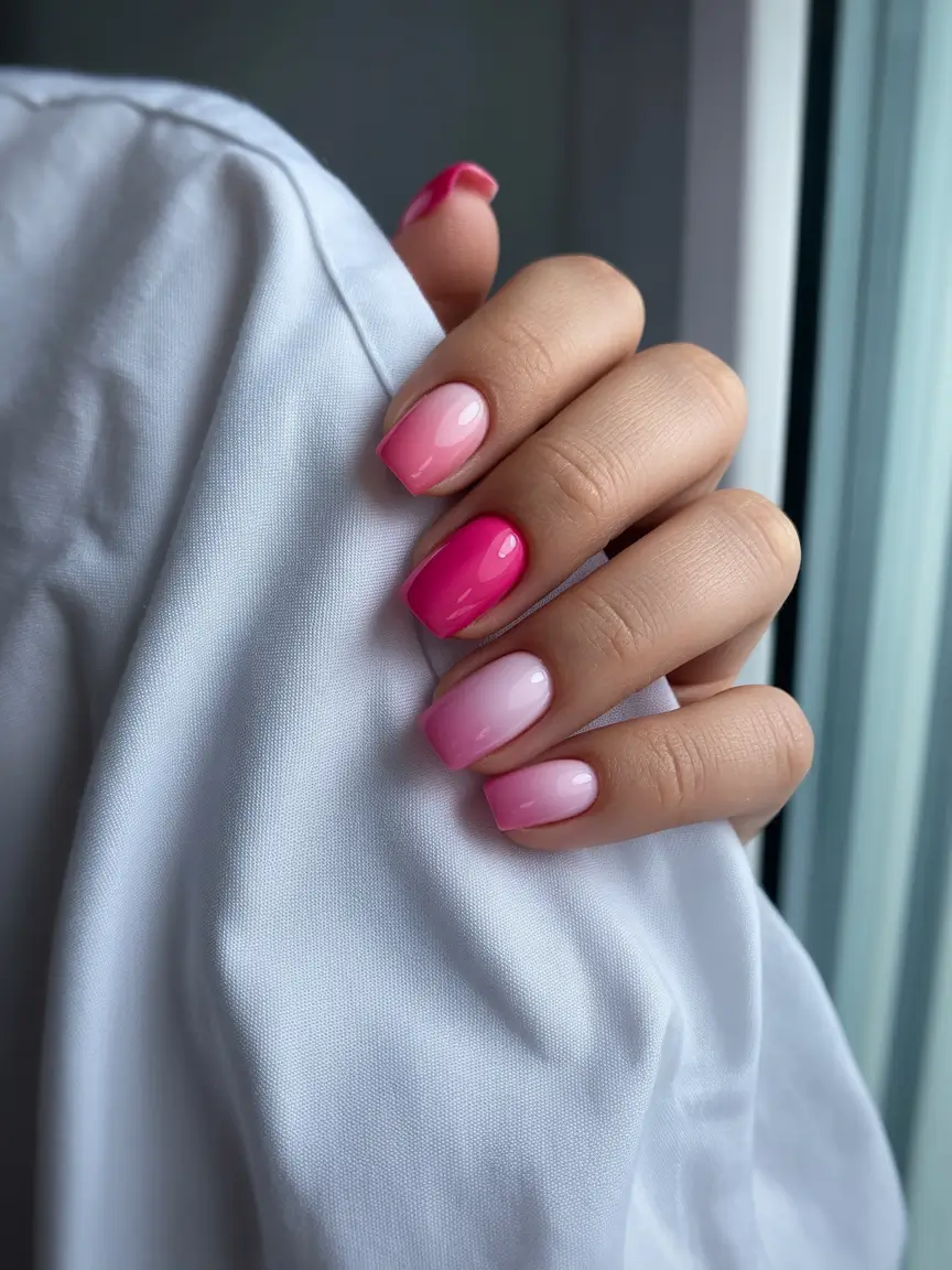 summer short acrylic nails ideas 2025+Pink Gradient Dream