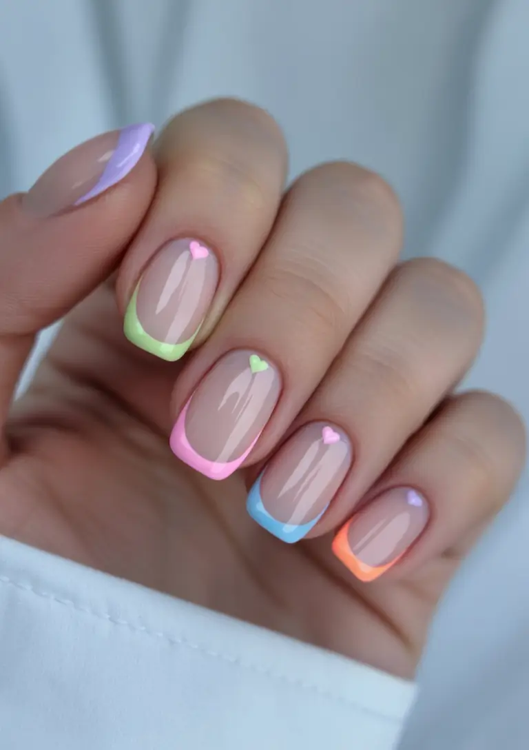 summer short acrylic nails ideas 2025+Pastel French Kisses