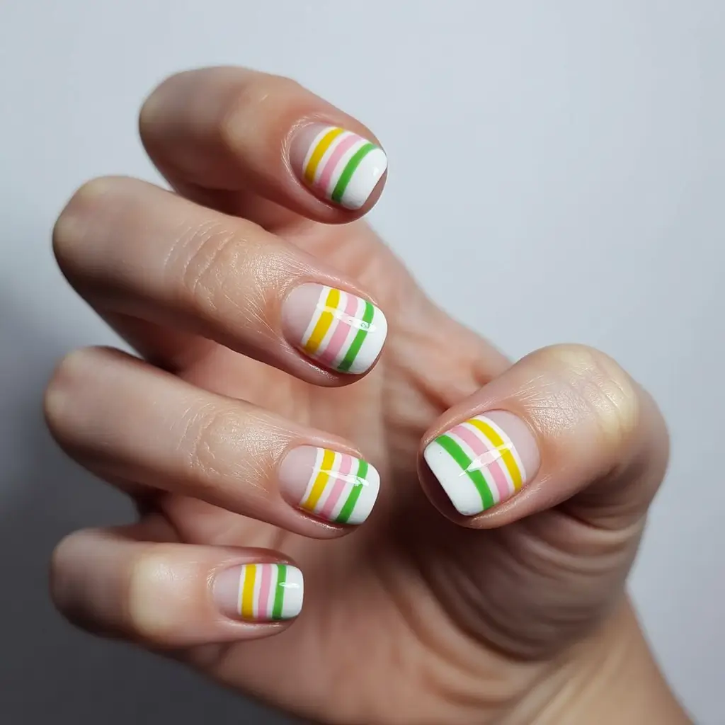 summer short acrylic nails ideas 2025+Retro Striped Delight