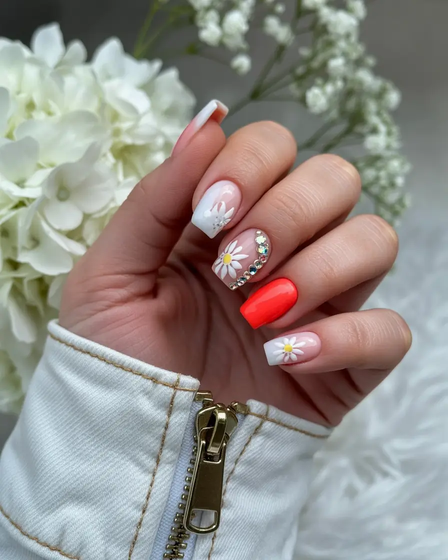 summer short acrylic nails ideas 2025 Crystals, Florals & Classic Squares