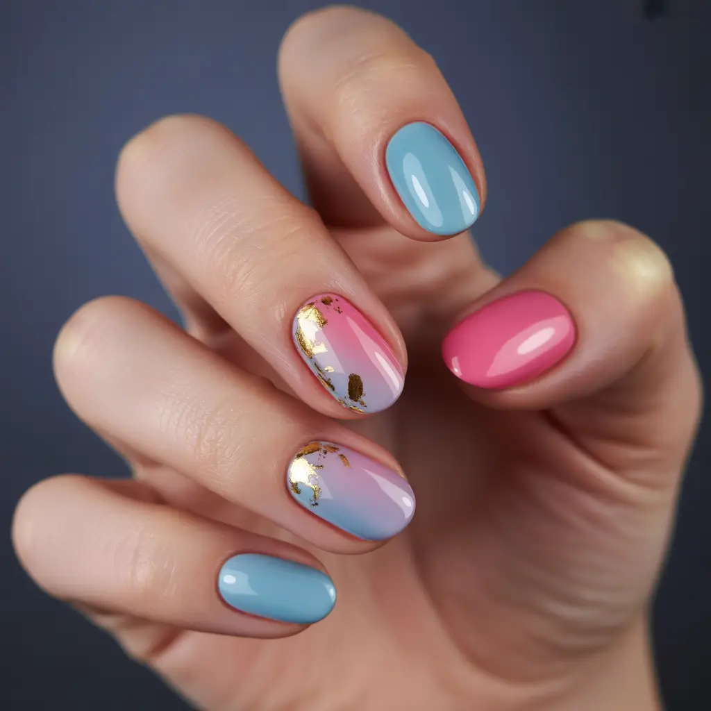 summer short acrylic nails ideas 2025 Gilded Gradient Dreams