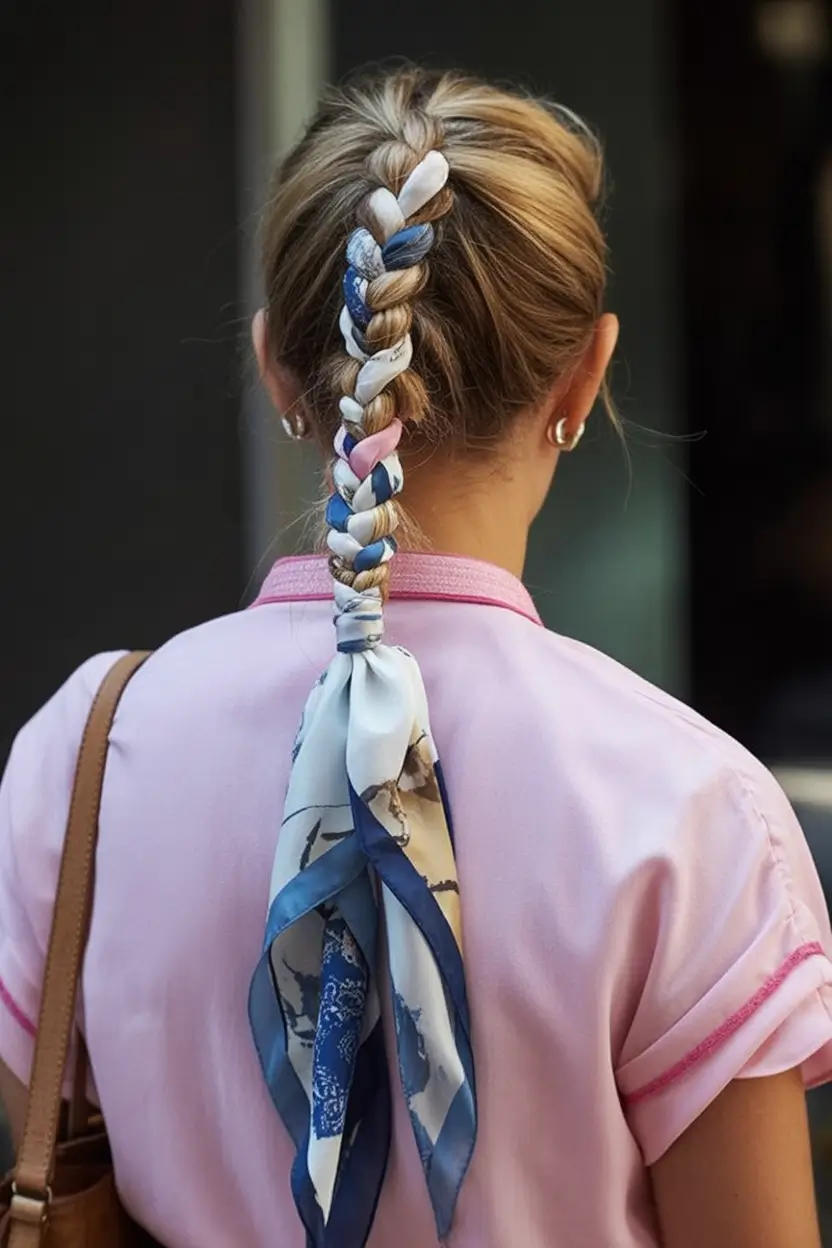 Summer Simple Hairstyle 2025: Effortless Looks Scarf-Wrapped Braided Ponytail
