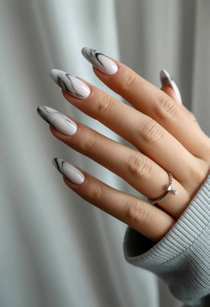 summer white nails ideas 2025 Marble Whispers in Milky White