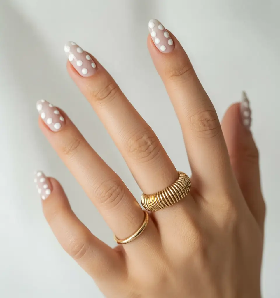 summer white nails ideas 2025 Dots That Dance in the Sunshine