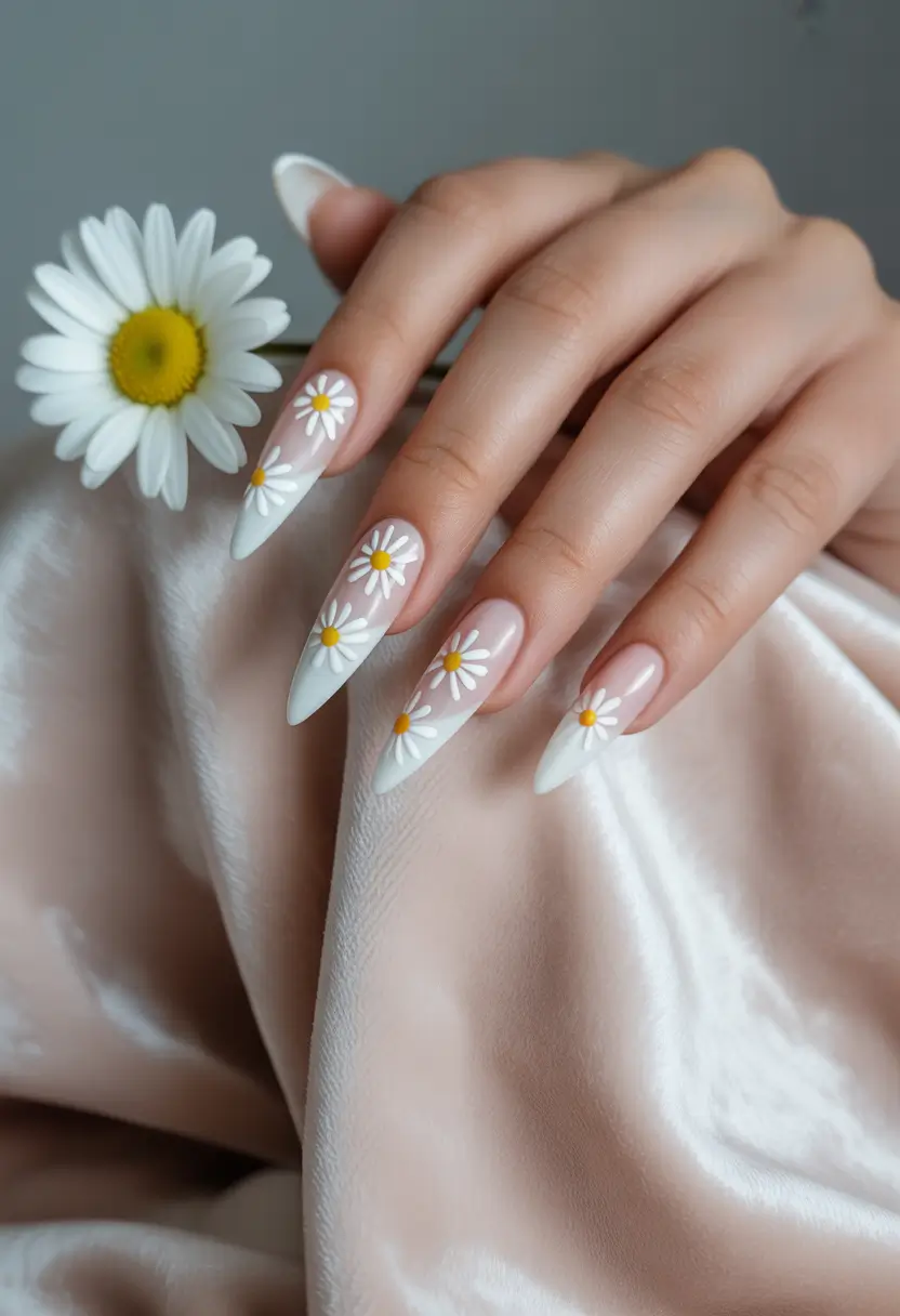summer white nails ideas 2025 Daisy Chains & Summer Skies