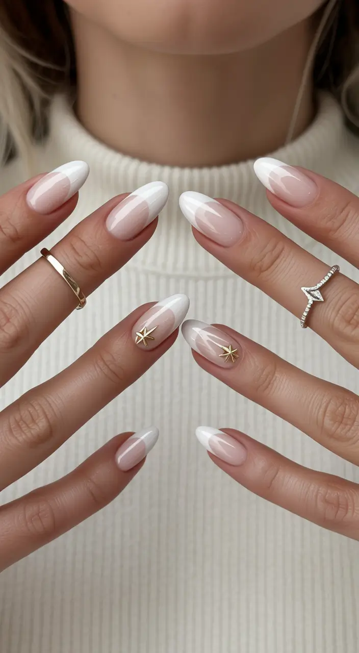 summer white nails ideas 2025 Stardust Tips: French with a Celestial Wink