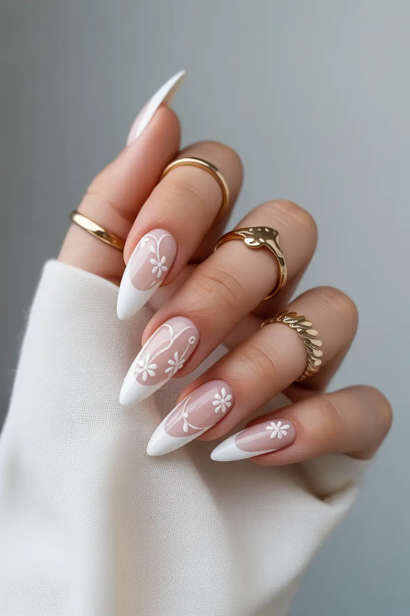 summer white nails ideas 2025 Daisy Chains and French Petals