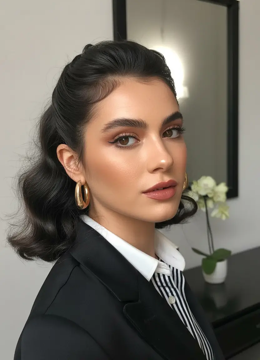 Trendy Medium-Length Hairstyles - Summer 2025 Retro Half-Up Glam with Sculpted Volume