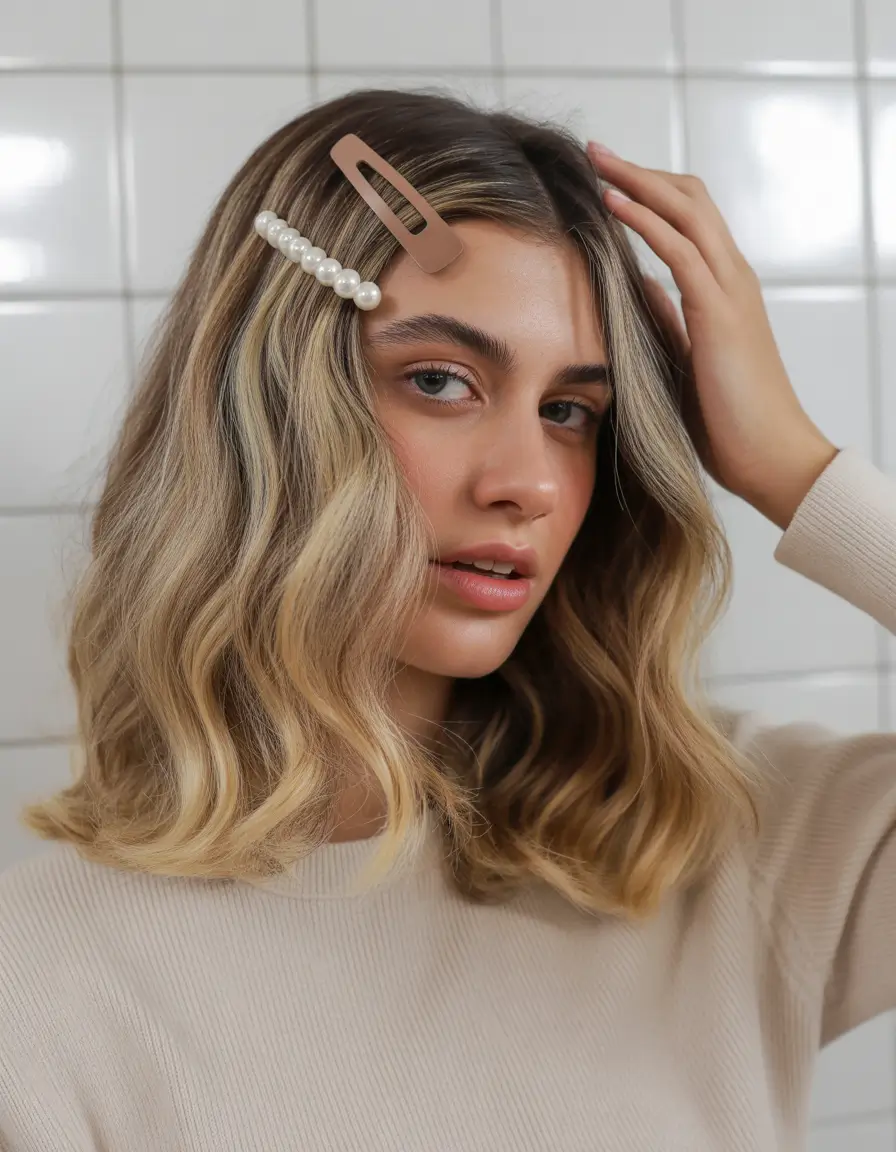 Trendy Medium-Length Hairstyles - Summer 2025 Soft Waves with Pearl Clips