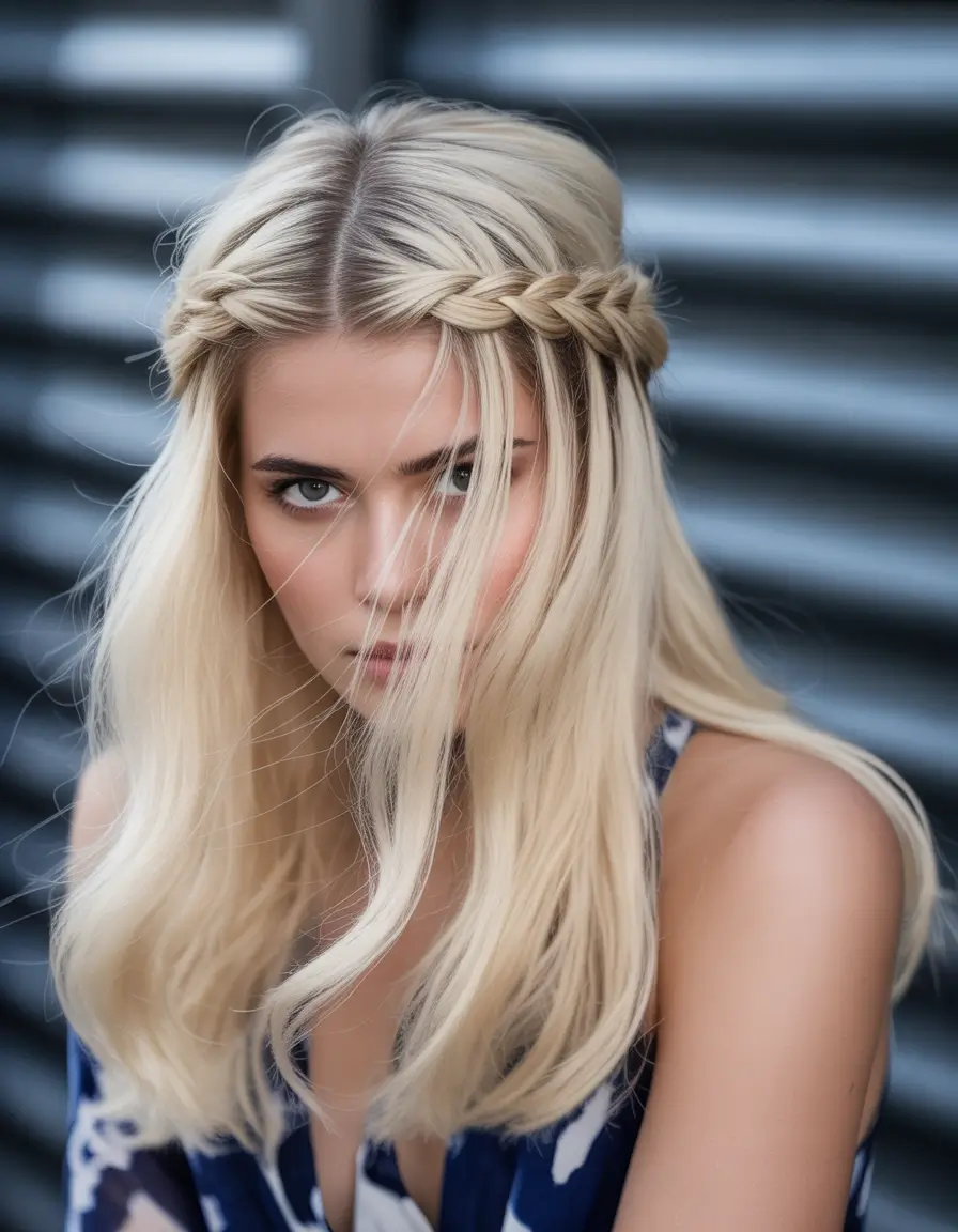 Trendy Medium-Length Hairstyles - Summer 2025 Romantic Crown Braids with Flowing Layers