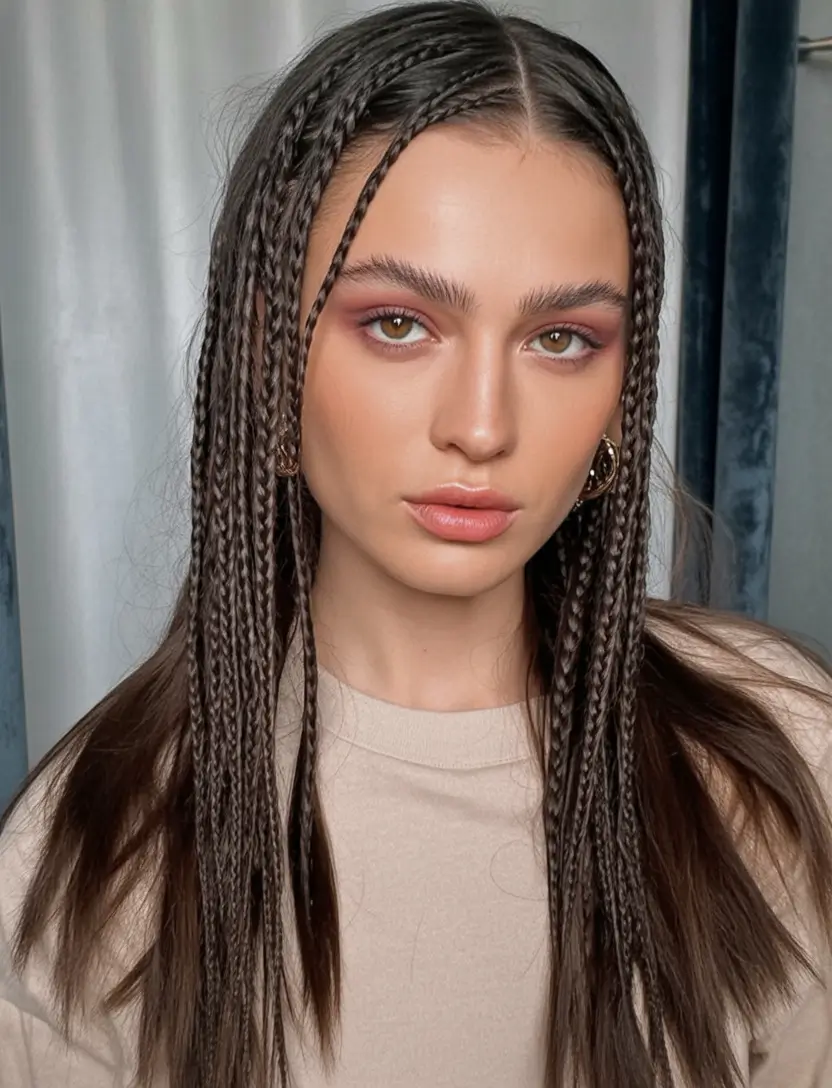 Trendy Medium-Length Hairstyles - Summer 2025 Mini Braids and Parted Drama