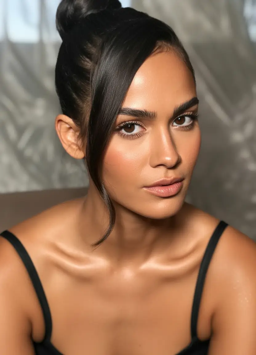 Trendy Medium-Length Hairstyles - Summer 2025 Polished Top Bun With a Bold, Flirty Front