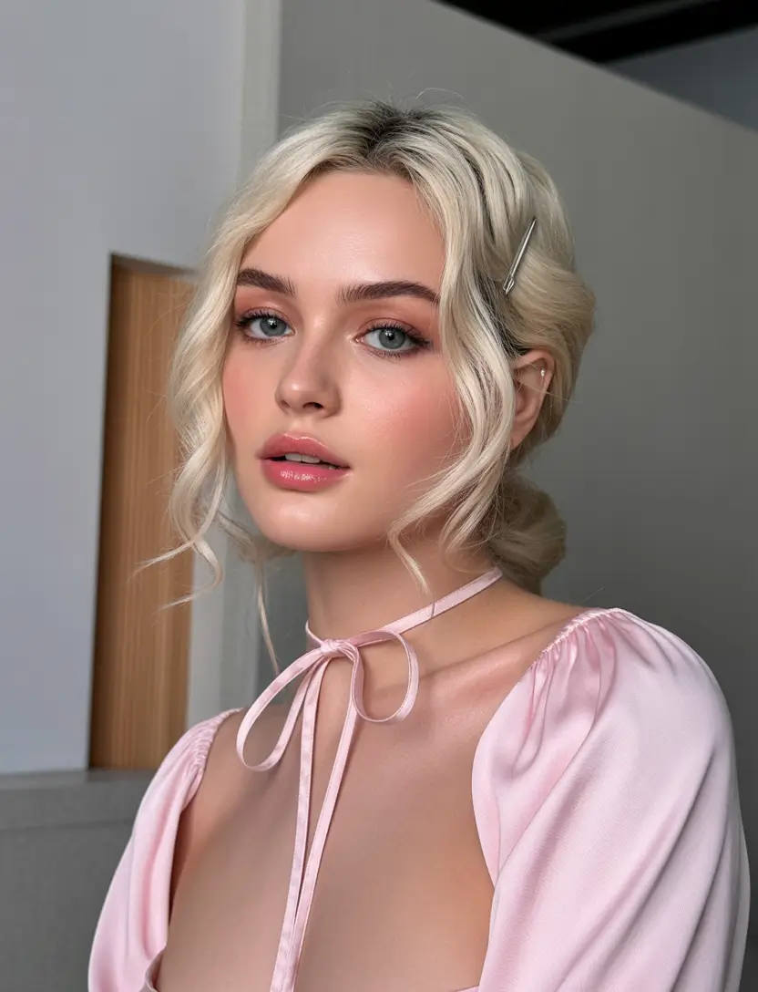 Trendy Medium-Length Hairstyles - Summer 2025 Romantic Side-Swept Blonde Updo with Soft Waves