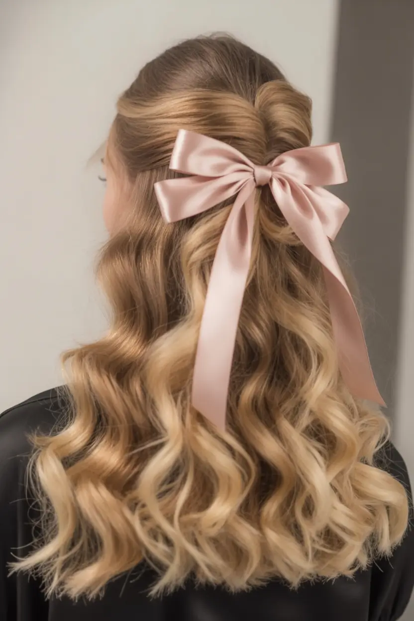 Trendy Medium-Length Hairstyles - Summer 2025 Soft Blonde Waves with a Satin Bow