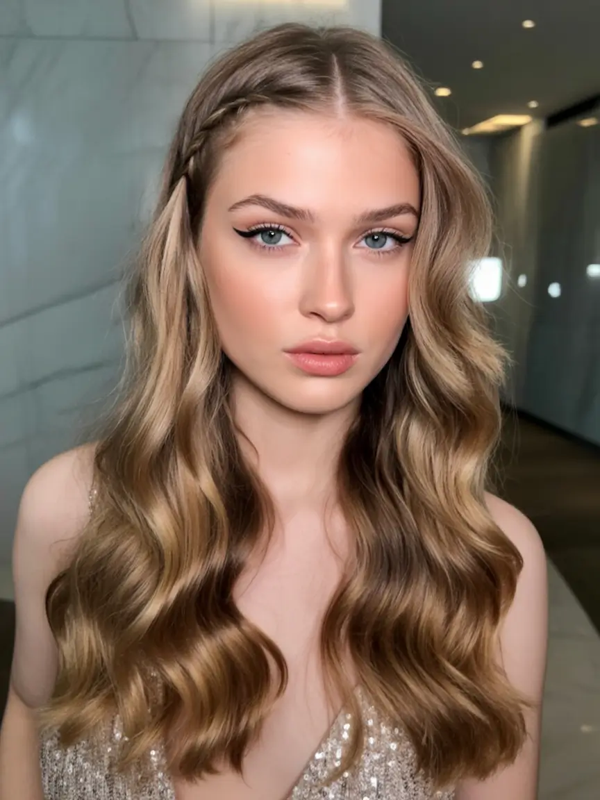 Trendy Medium-Length Hairstyles - Summer 2025 Glam Waves with a Delicate Side Braid