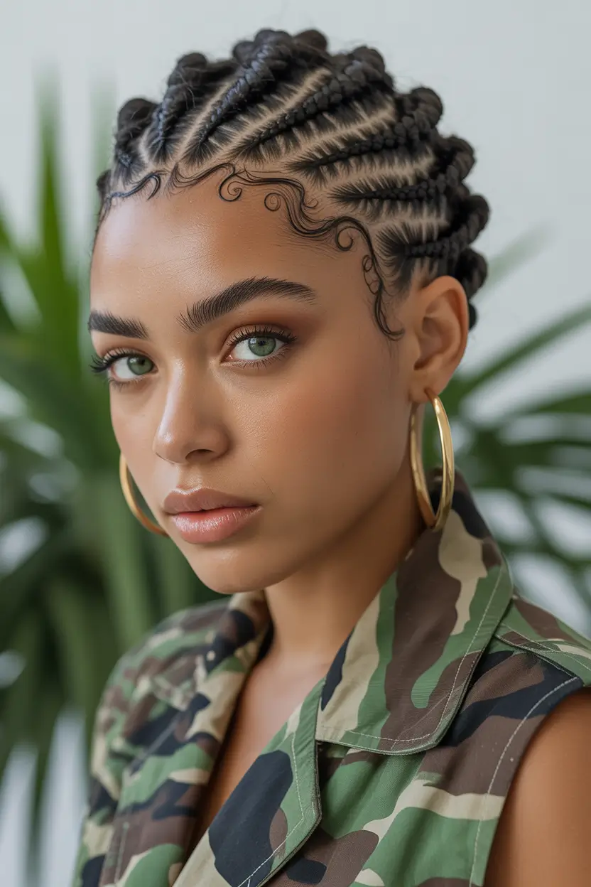 Trendy Pool Day Hairstyles 2025 Quick & Simple Glossy Cornrow Precision with Edge Art