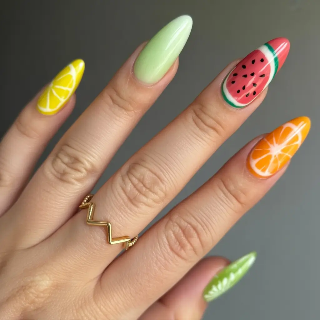 Tropical Fruit Nails ideas 2025 Bright Citrus Zest Meets Juicy Melon