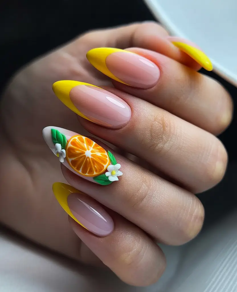 Tropical Fruit Nails ideas 2025 Lemon Bloom French Twist