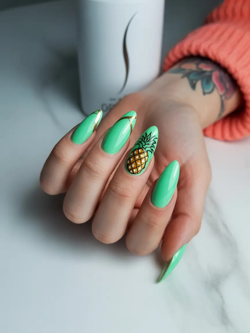 Tropical Fruit Nails ideas 2025 Minty Pineapple Perfection