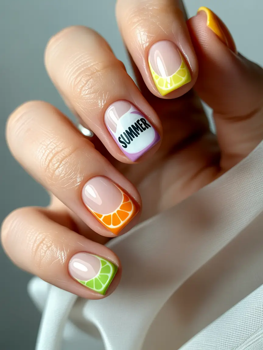Tropical Fruit Nails ideas 2025 Color Slice Micro-French With Summer Print