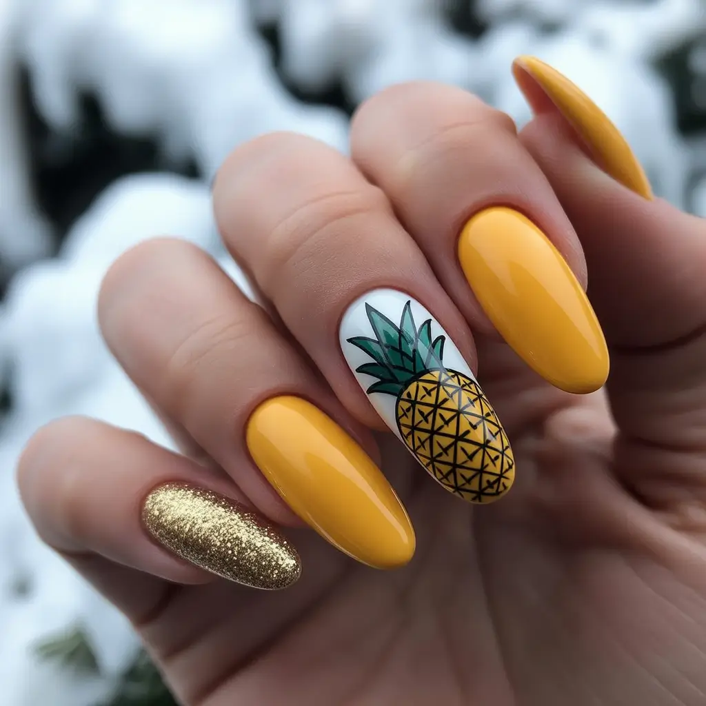 Tropical Fruit Nails ideas 2025 Golden Pineapple Glaze