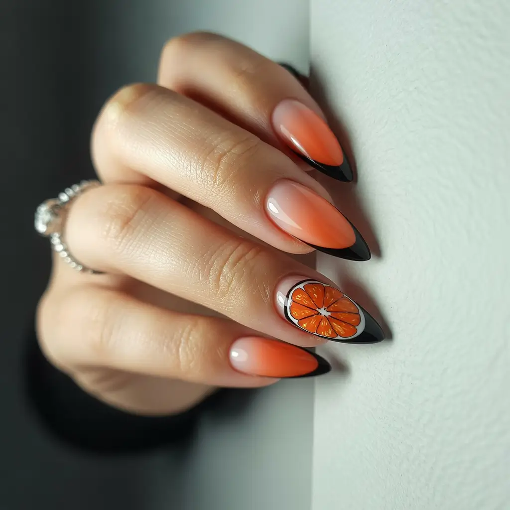 Tropical Fruit Nails ideas 2025 Sunset Ombre and Blood Orange Pop