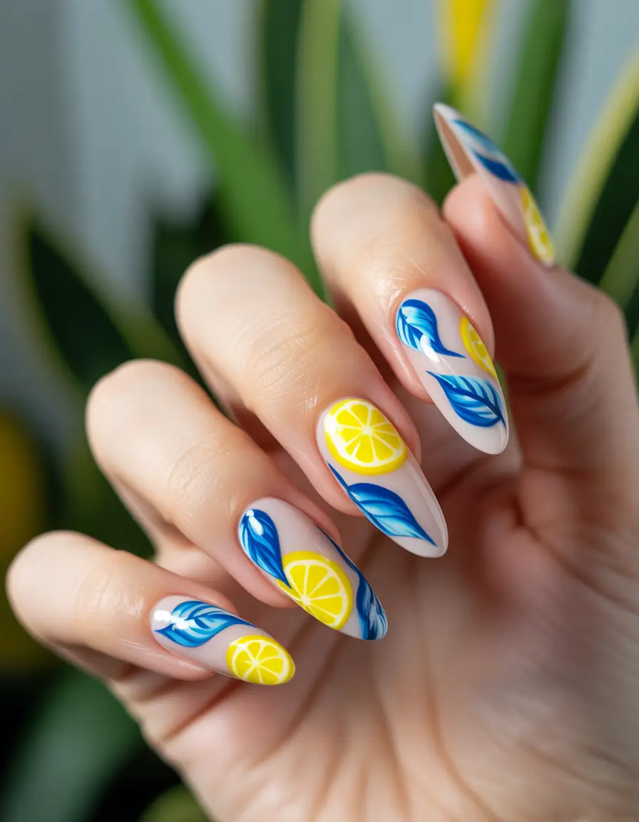 Tropical Fruit Nails ideas 2025 Lemon Slices and Ocean Waves