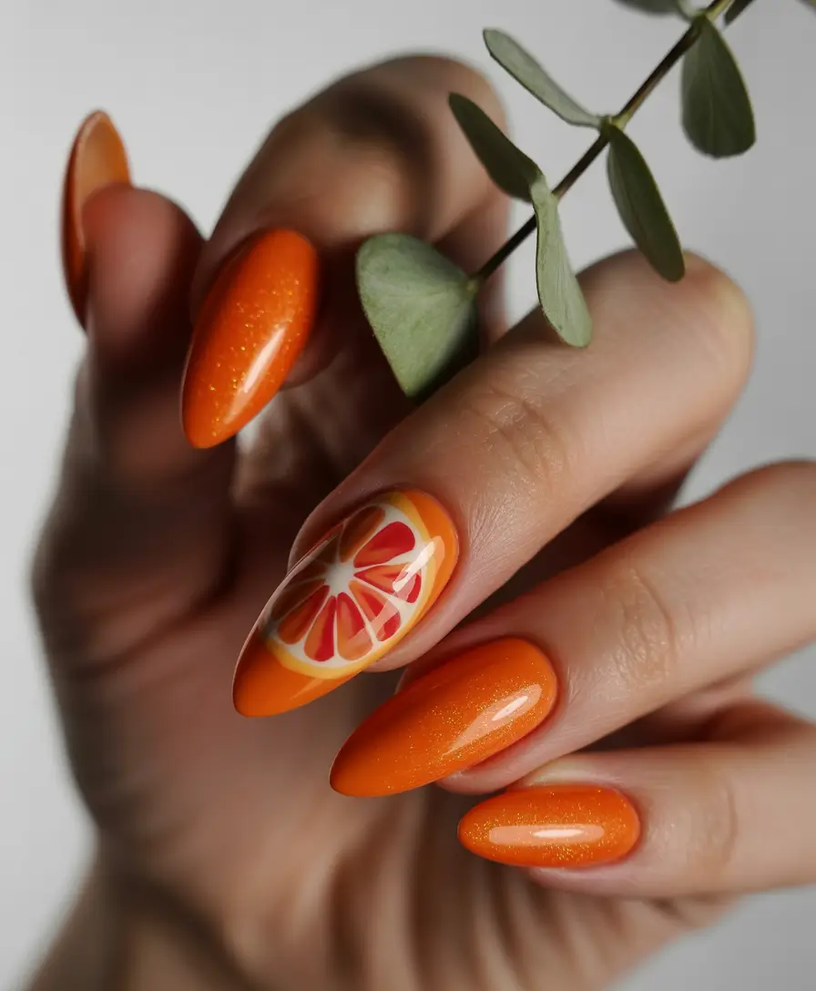 Tropical Fruit Nails ideas 2025 Blood Orange Bold with Sparkle