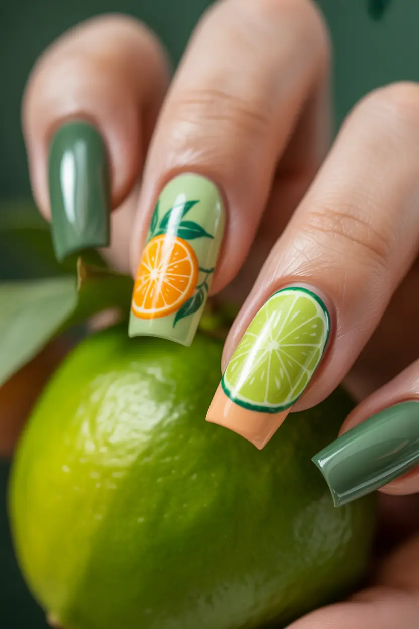 Tropical Fruit Nails ideas 2025 Key Lime & Citrus Cocktail
