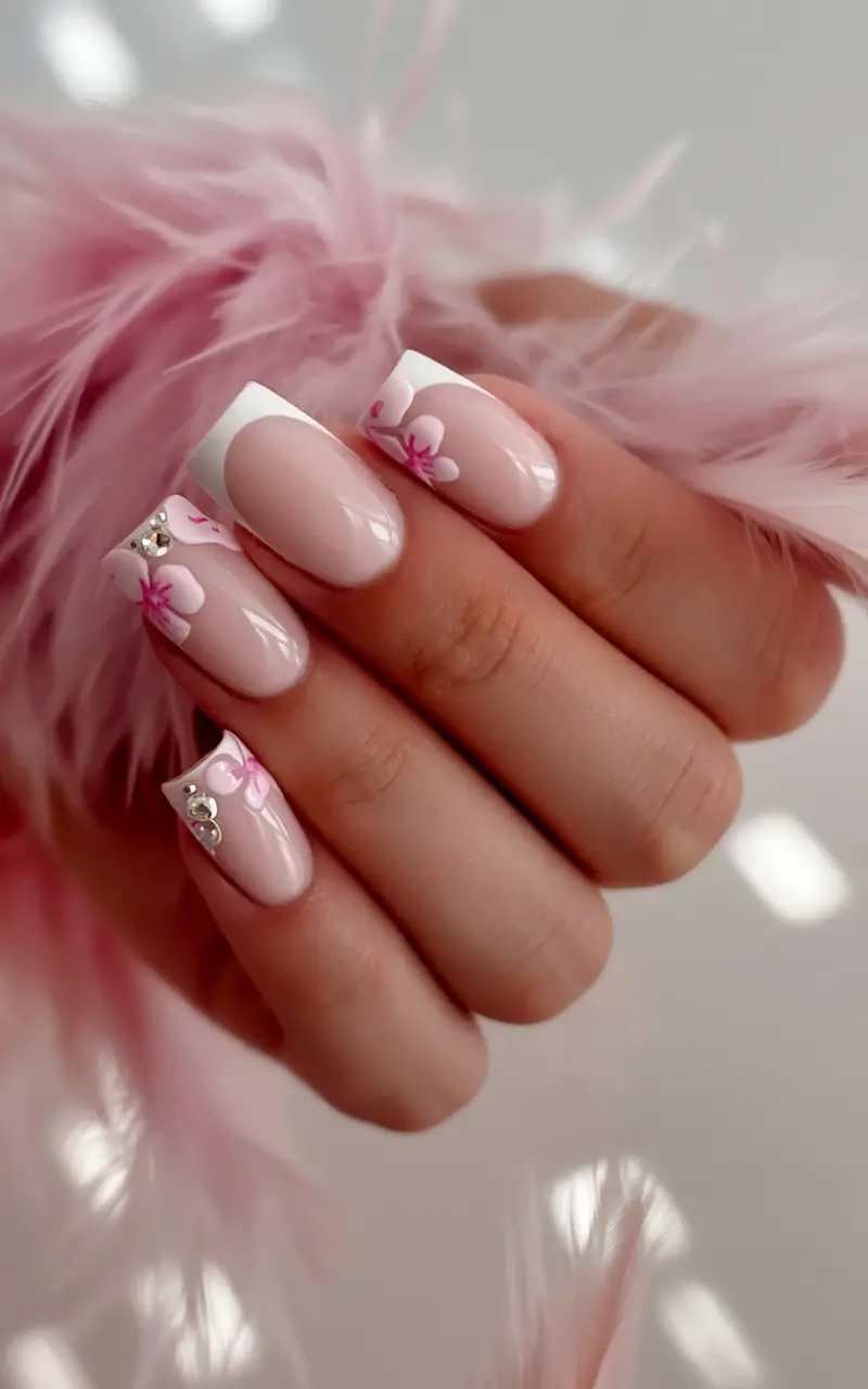 vacation nails ideas 2025 Delicate Blossoms and Pink Breeze