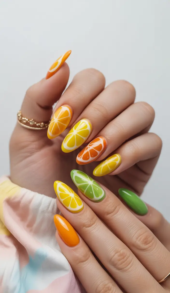vacation nails ideas 2025 Citrus Explosion