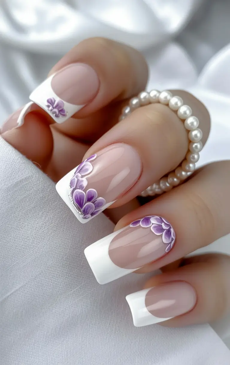 vacation nails ideas 2025 Lavender Lace Tips