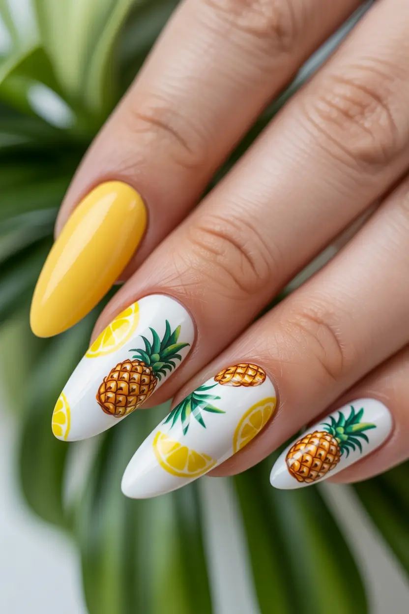 vacation nails ideas 2025+Citrus Pop Meets Island Mood