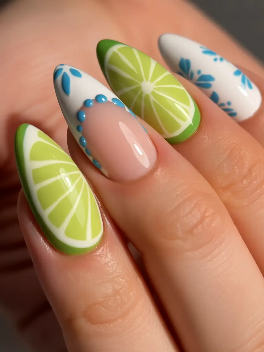 vacation nails ideas 2025 Lime Spritz and Island Prints