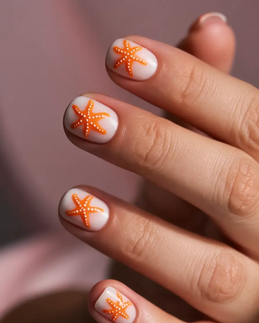 vacation nails ideas 2025 Starfish Simplicity for Shore Days