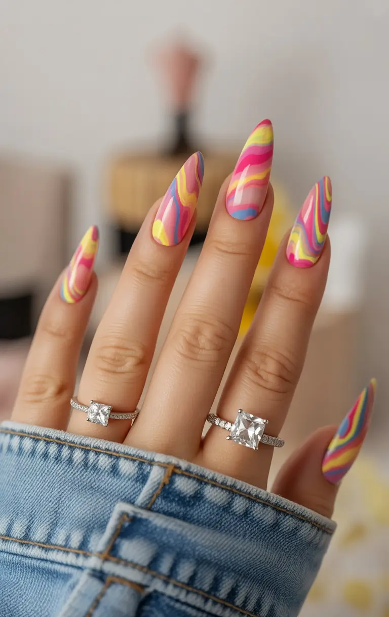 vacation nails ideas 2025 Color Swirl Groove