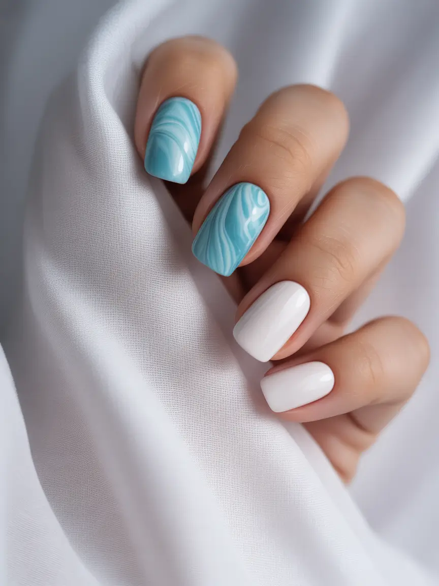vacation nails summer 2025 Soft Waters and Marble Whispers