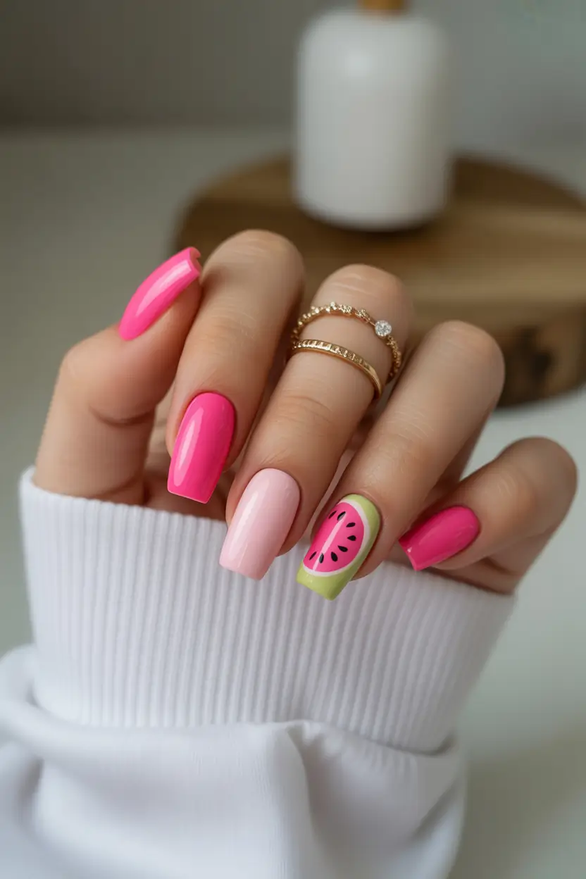 watermelon nails ideas 2025 Barbiecore Meets Fruit Salad