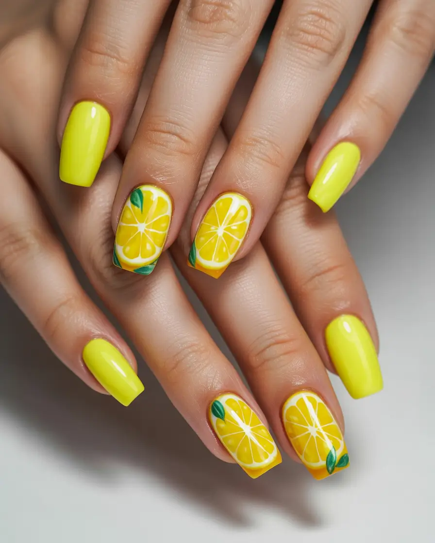 yellow summer nails ideas 2025 Lemon Zest Pop Art