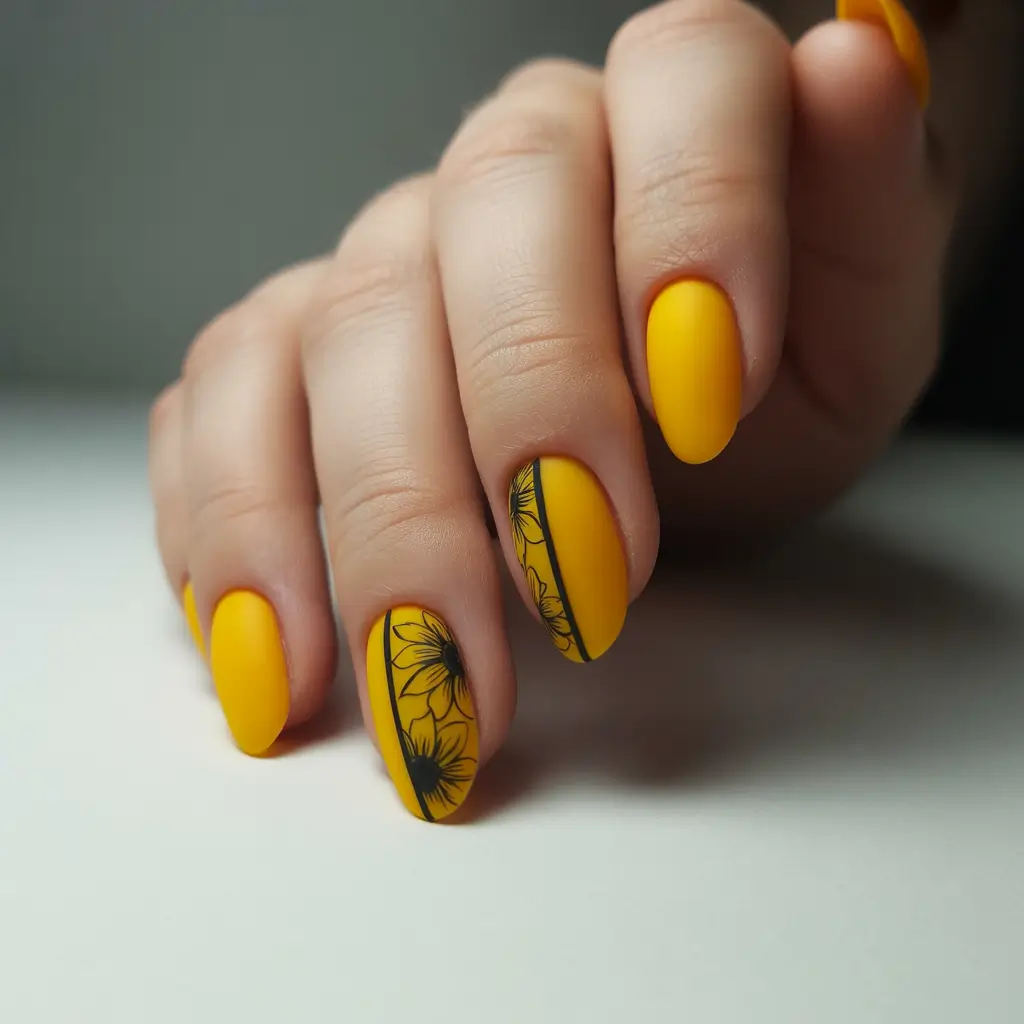 yellow summer nails ideas 2025 Matte Sunflower Minimalism