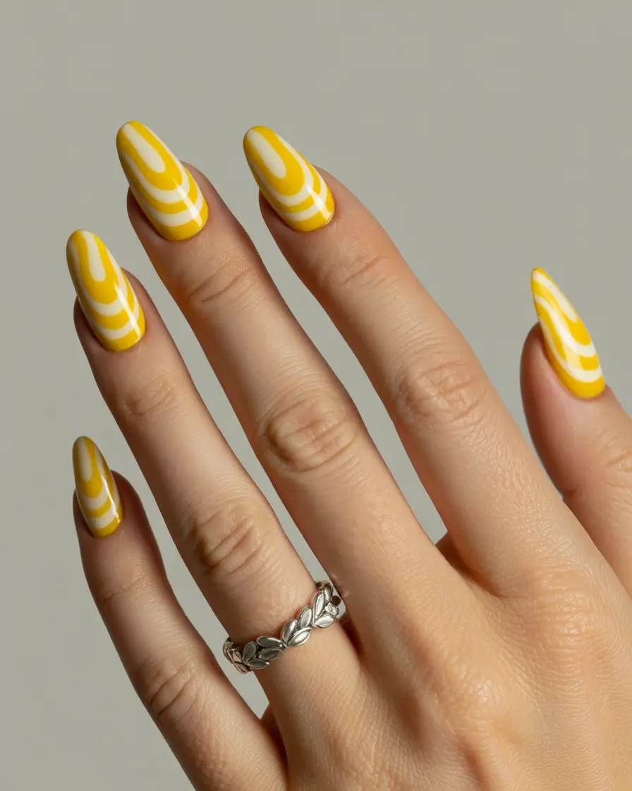 yellow summer nails ideas 2025 Retro-Wave Vibes