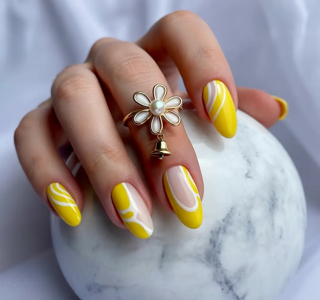 yellow summer nails ideas 2025 Minimal Meets Psychedelic