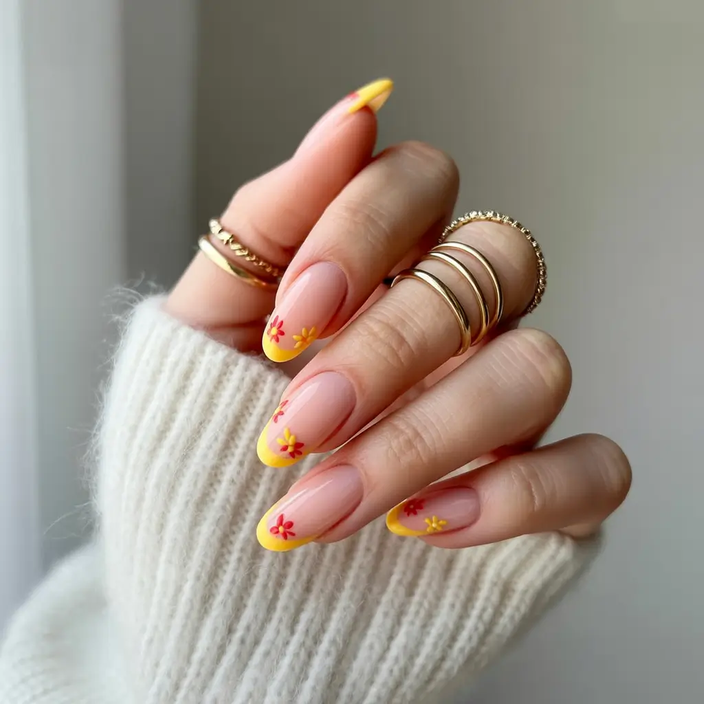 yellow summer nails ideas 2025 French Twist with Petal Power