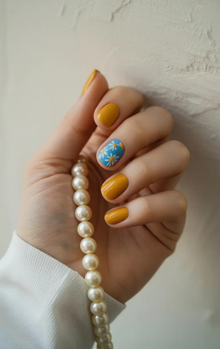 yellow summer nails ideas 2025 Daisies in Daylight