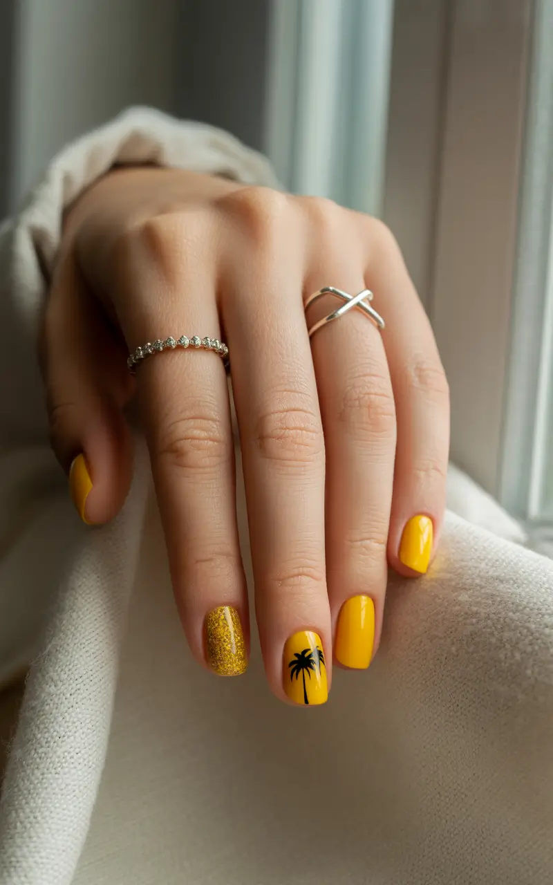 yellow summer nails ideas 2025 Island Sunset Palms