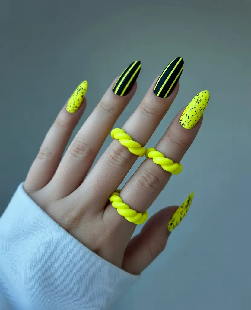 yellow summer nails ideas 2025 High Voltage Neon + Noir