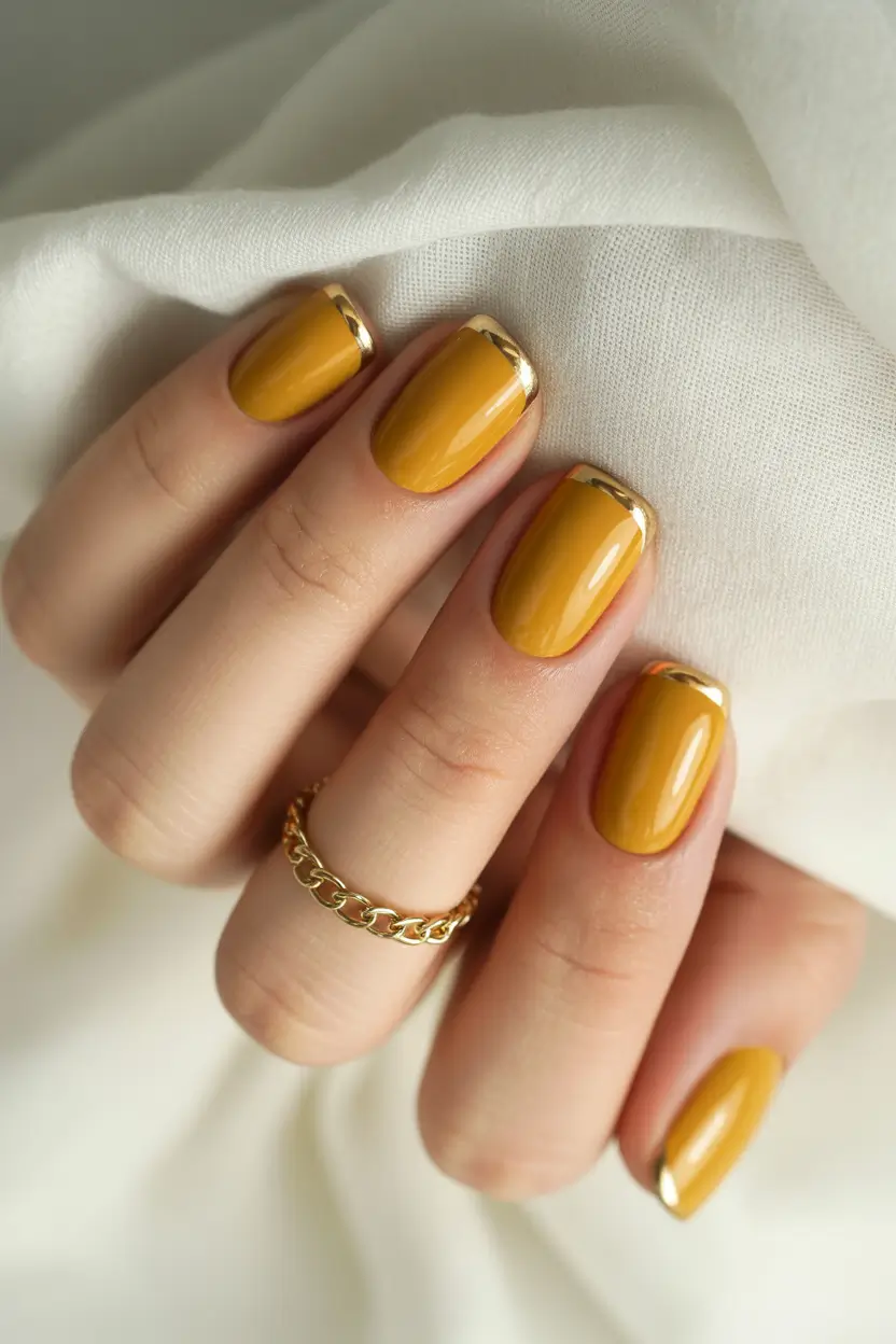 yellow summer nails ideas 2025 Golden Foil French